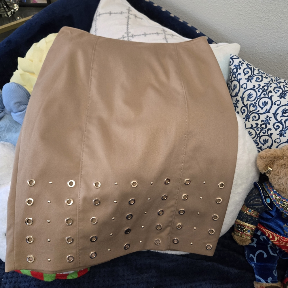 White House Black Market Tan Pencil Skirt with Grommet Details